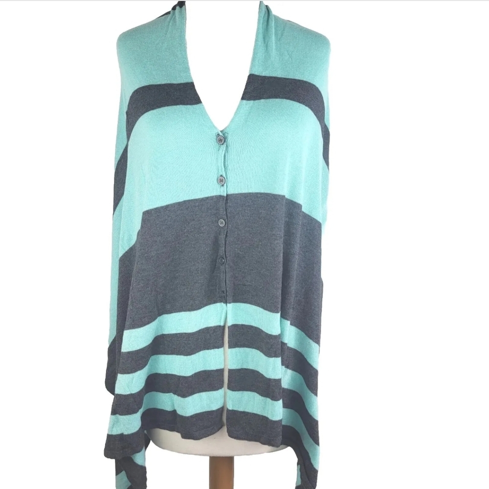 Stylus Women Poncho Size S/M Swancho Convertible Gray Turquoise Striped